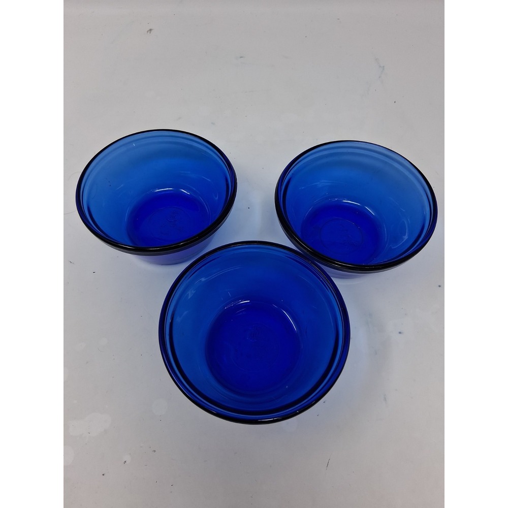 Cobalt Blue Glass 6 oz Custard Cups Bowls Ramekins Made In USA #1034, Set 3, 4"